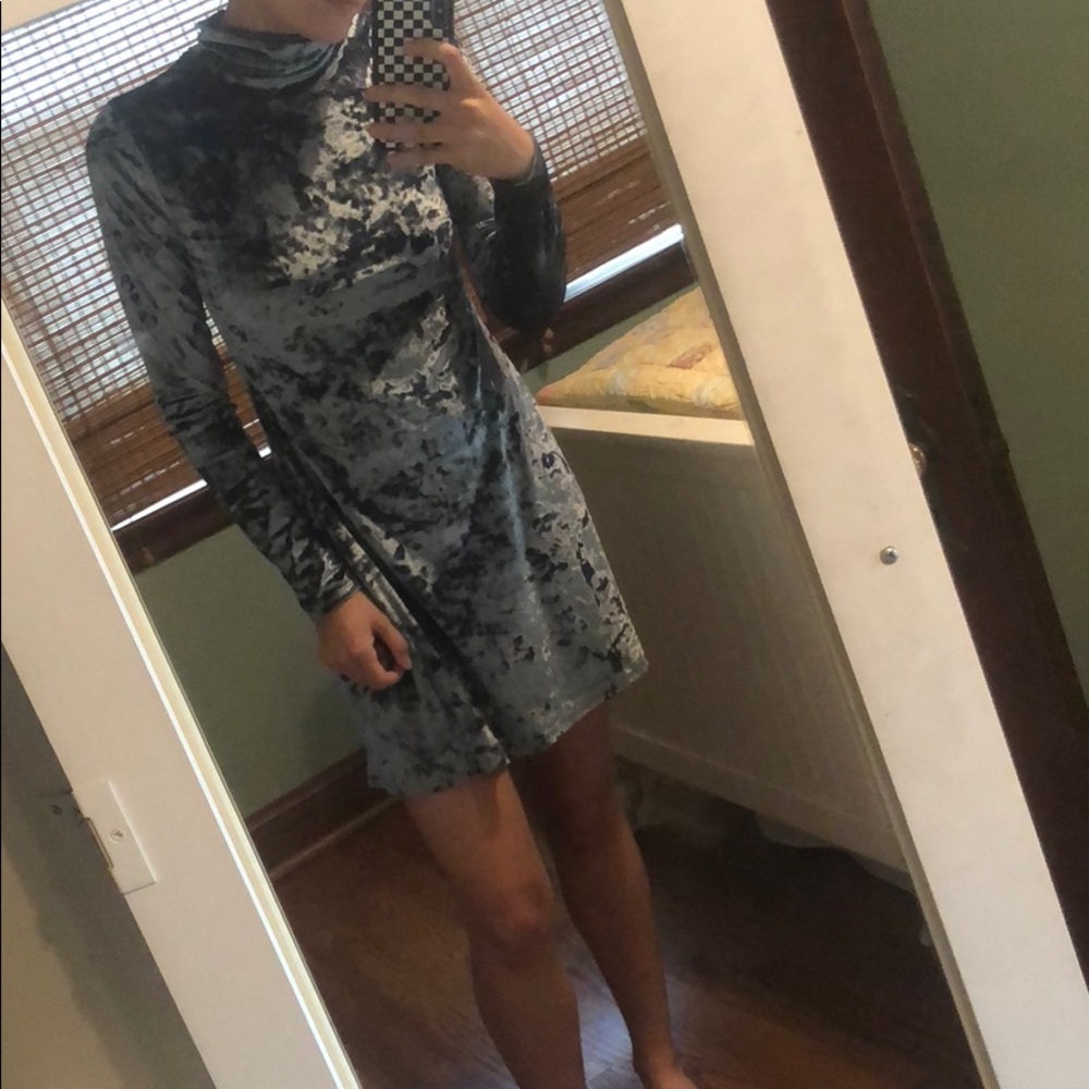 crushed velvet light blue urban outfitters dress